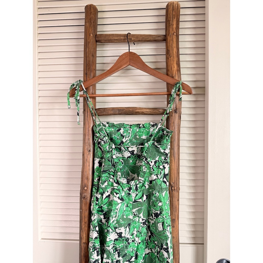 Free People Midi Dress Womens 0 Green Tropical Linen Blend - Picture 4 of 7